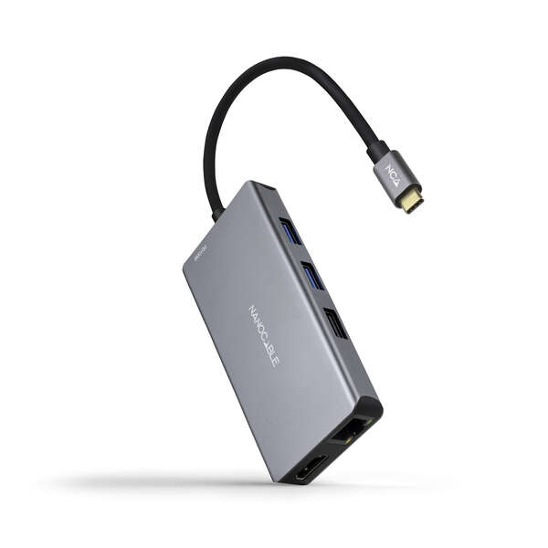 Nanocable Hub Usb-C 9 En 1 -Conversor Usb-C A 3 X Usb-A + 2 X Hdmi + Rj45 + Tf + Sd + Usb-C Pd 100W - Aluminio - 15Cm - Color Gris