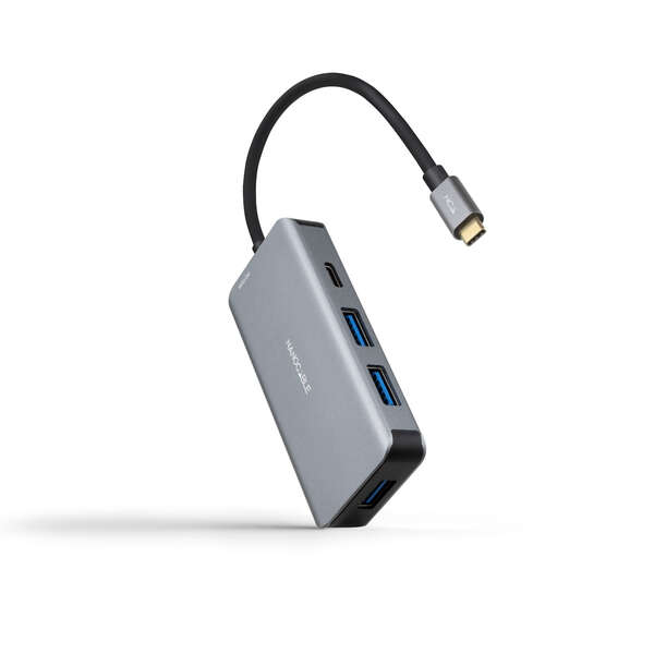 Nanocable Hub Usb-C 5 En 1 - Conversor 3.2 Gen1 5G A 3 X Usb-A 3.0 + Usb-C + Usb-C Pd 100W - Aluminio - 15 Cm - Color Gris