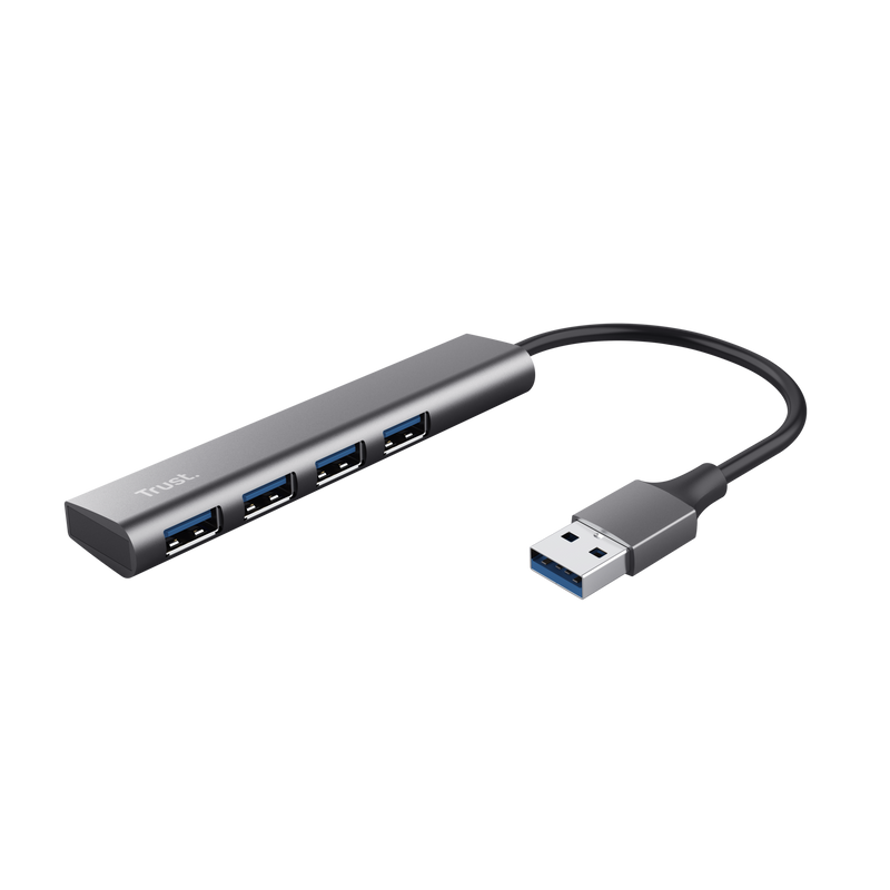 Trust Hub Usb De Aluminio Halyx - 4 Puertos Usb-A - Velocidad De 5 Gbps - Compacto Y Resistente - Conexion Sencilla