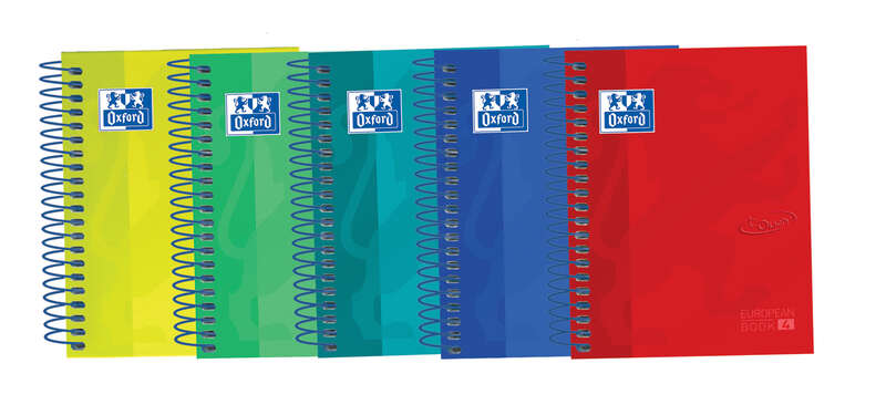 Oxford Touch Europeanbook 4 8º - Cuaderno Espiral Microperforado - Tapa Extradura - 120 Hojas - 5X5 - Colores Surtidos