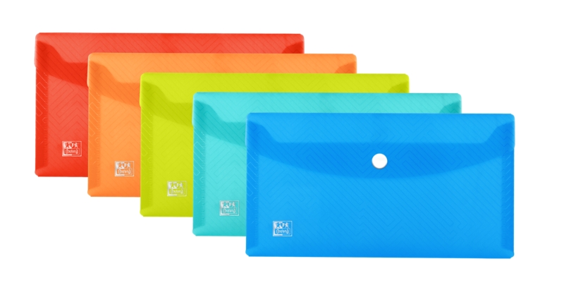 Oxford Urban Dl Sobre Portadocumentos De Plastico Rigido Translucido Dl - Tamaño Sobre Americano - Capacidad Hasta 40 Hojas - Cierre De Broche - Colores Surtidos