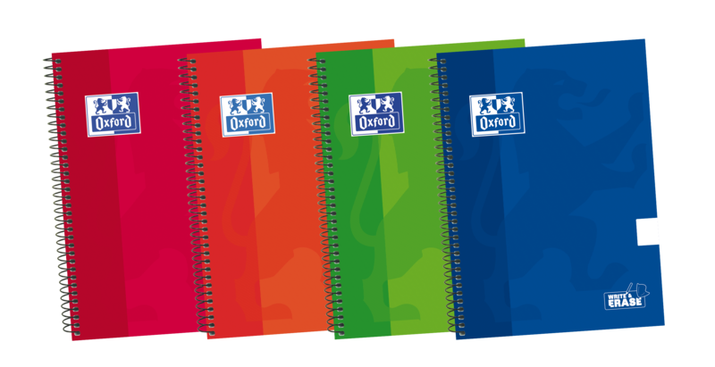 Oxford School Classic Write&Erase 4º Cuaderno Espiral - Tapa Extradura - Liso - 80 Hojas - Colores Surtidos