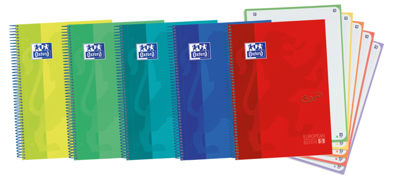 Oxford School Touch A4+ Europeanbook - Tapa Extradura Resistente - 120 Hojas De Colores Vivos - Cuadricula 5X5