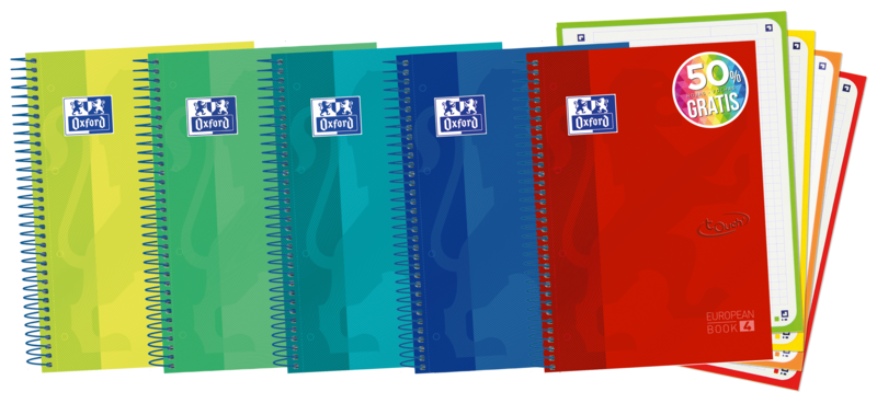Oxford School Touch A5+ Europeanbook - Tapa Extradura Resistente - 120 Hojas De Colores Vivos - Cuadricula 5X5