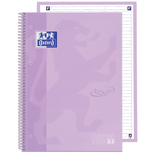 Oxford School Touch Europeanbook 1 A4+ - Tapa Extradura Resistente - 1 Linea Para Escritura Ordenada - 80 Hojas De Papel De Calidad - Color Malva Pastel