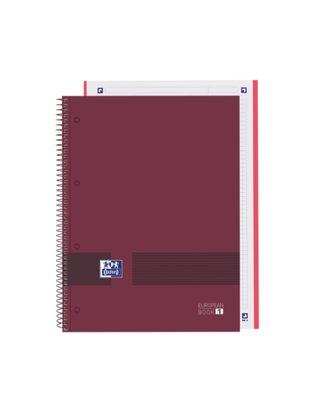 Oxford & You Europeanbook A4+ Tapa Extradura - Cuaderno De 80 Hojas - Tamaño A4+ - Cuadricula 5X5 - Color Burdeos