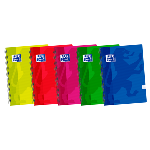 Oxford School Classic 4º Cuaderno Espiral - Tapa De Plastico Resistente - Cuadricula 4X4 Con Margen - 80 Hojas - Colores Surtidos