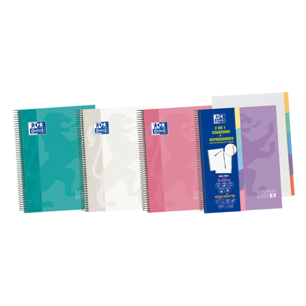 Oxford School Classic A5+ Europeanbook - Tapa Extradura - 100 Hojas - 5 Pestañas Troqueladas - Colores Surtidos