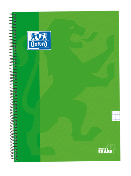 Oxford School Classic Cuaderno Espiral Tapa Extradura Write&Erase - Folio 4X4 Con Margen - 80 Hojas - Color Verde