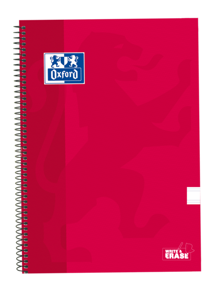 Oxford School Classic Cuaderno Espiral Tapa Extradura Write&Erase - Folio Pauta 2.5Mm - 80 Hojas - Color Rojo