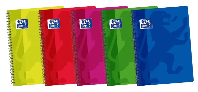 Oxford School Classic Fº Cuaderno Espiral - Tapa De Plastico Resistente - 1 Linea Con Margen Para Escribir Ordenadamente - 80 Hojas - Colores Surtidos