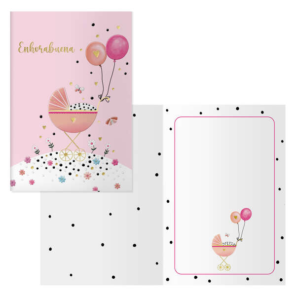 Dohe Tarjeta De Felicitacion Para Nacimientos - 11.5X17Cm - Impresas A Todo Color - Estampaciones Con Pelicula De Color - Estampacion En Seco - Papel Offset Blanco De 300Gr - Incluye Sobre De Color