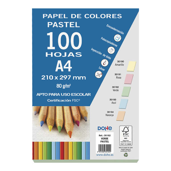 Dohe Papel Multifuncion Color Pastel - 80G - Apto Para Fotocopiadoras E Impresoras - Ideal Para Uso Escolar