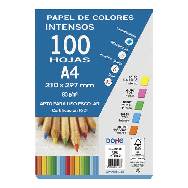 Dohe Papel Multifuncion De 80G - Apto Para Fotocopiadoras, Impresoras Laser Y Chorro De Tinta - Color Azul