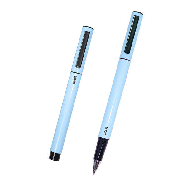 Dohe Boligrafos Elegantes De Metal Ligero - Cuerpo Ovalado Azul Ergonomico - Capucha Con Clip - Fabricados En Aluminio - Tinta Azul