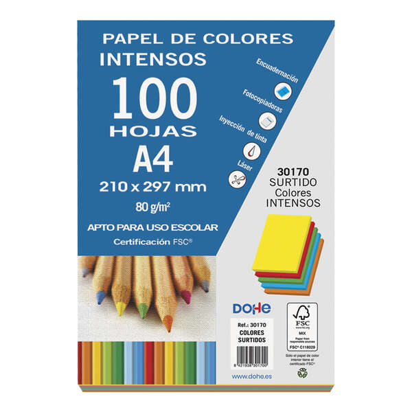 Dohe Papel Multifuncion De 80G - Apto Para Fotocopiadoras, Impresoras Laser Y Chorro De Tinta - Colores Surtidos