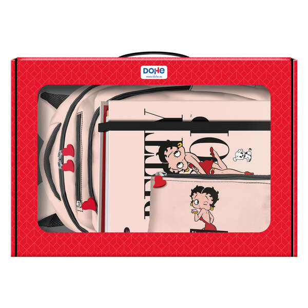 Dohe Betty Boop Pack De Mochila 3 Compartimentos Grande + Carpeta A4 Recambio + Portatodo Triple - Todo En Un Maletin Perfecto Para Regalo