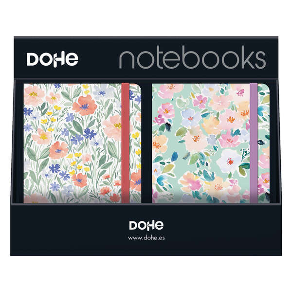 Dohe Expositor Con 12 Notebooks A5 12X17Cm - Incluye 3X Sunflower, 3X Kitty, 3X Summer Y 3X Garden - Ideal Para Tomar Notas, Dibujar O Planificar