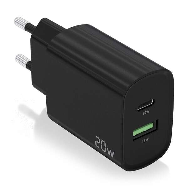 Aisens Cargador 20W - 1Xusb-C Pd3.0 - 1Xusb-A Qc3.0 - Color Negro