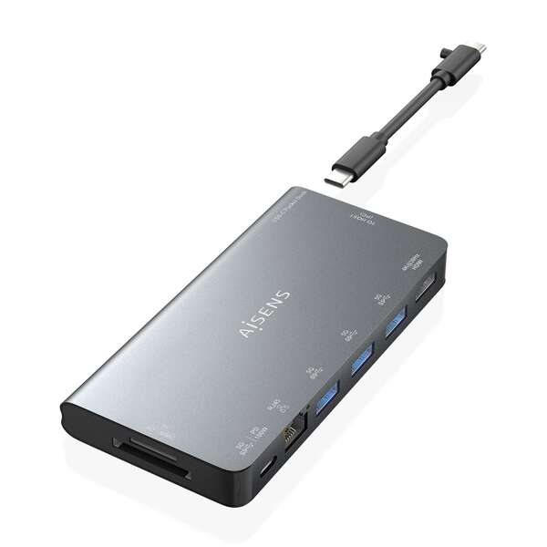 Aisens Usb-C Dock 8 En 1 - Usb-C A 1Xhdmi - 1Xrj45 - 3Xusb-A - 1Xusb-C Datos+Pd - 1Xsd - 1Xmicro Sd - 10Cm - Color Gris