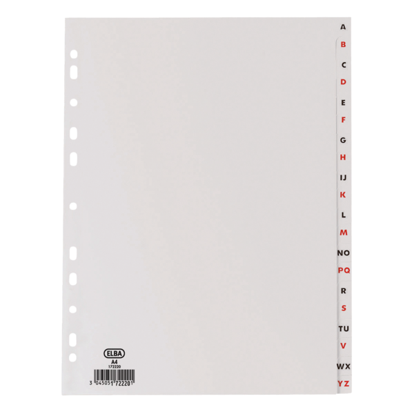 Elba Indice Alfabetico A4 20 Posiciones - Resistente Plastico De 120 Micras - Tamaño A4 - Color Gris