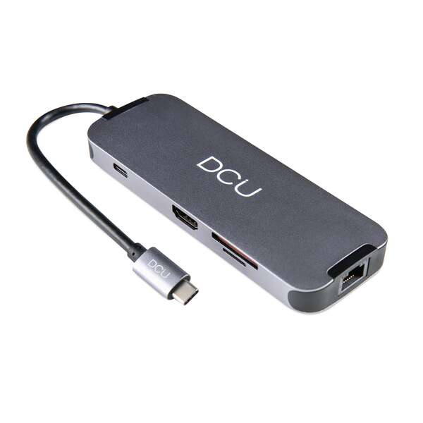 Dcu Tecnologic Hub Usb Tipo C - Conexion Hdmi 4K - Audio Jack 3.5Mm - 3 Usb 3.0 - Ethernet Gigabit - Lector De Tarjetas Sd/Tf - Color Metal