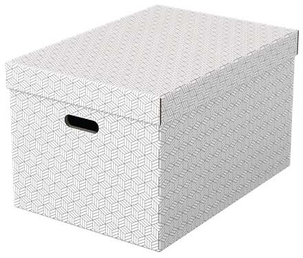 Esselte Pack De 3 Cajas Grandes De Almacenamiento Con Tapa 355X305X510Mm - Carton 100% Reciclado Y Reciclable - Asas Integradas - Diseño Blanco Con Dibujo