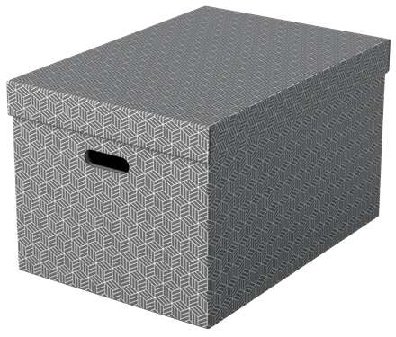 Esselte Pack De 3 Cajas Grandes De Almacenamiento Con Tapa 355X305X510Mm - Carton 100% Reciclado Y Reciclable - Asas Integradas - Diseño Gris Con Dibujo