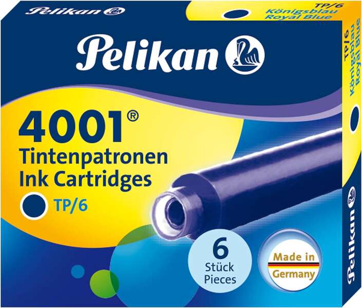 Pelikan Caja De 6 Cartuchos 4001 Tp/6 - Tinta De Alta Calidad - Compatible Con Plumas Estilograficas - Color Azul Real