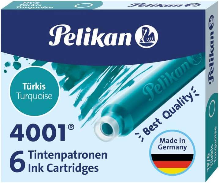 Pelikan Caja De 6 Cartuchos 4001 Tp/6 - Recambio Para Plumas Estilograficas - Color Azul Turquesa