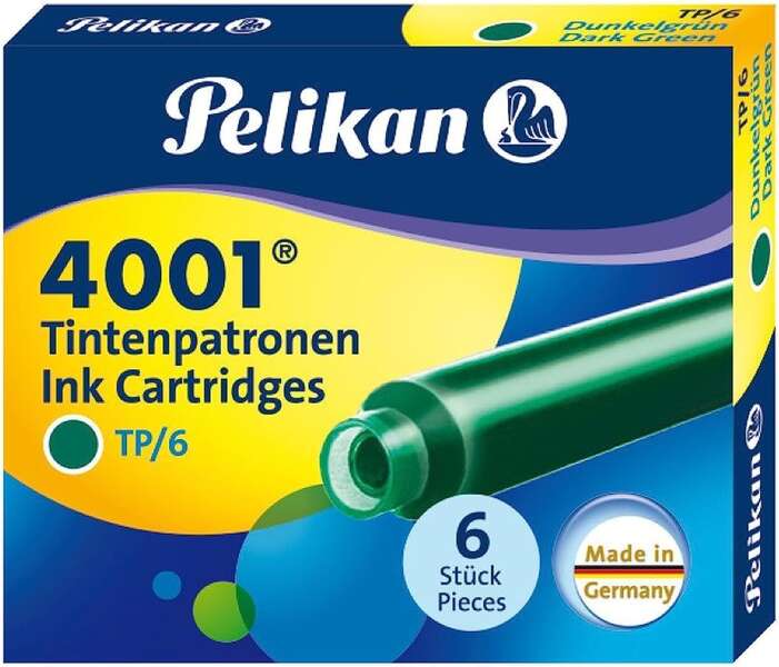 Pelikan Caja De 6 Cartuchos 4001 Tp/6 - Recambio Para Pluma Estilografica - Color Verde Oscuro
