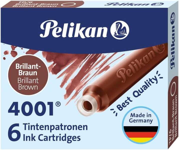Pelikan Caja De 6 Cartuchos 4001 Tp/6 Tinta De Alta Calidad - Compatible Con Plumas Estilograficas - Color Marron