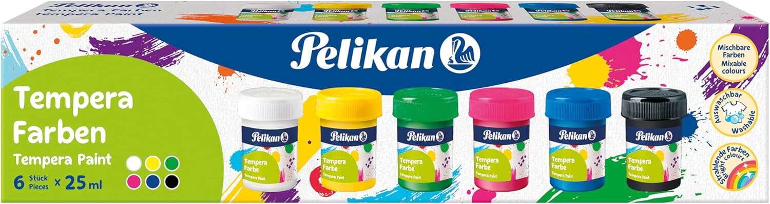 Pelikan Set De 6 Tempera Escolar - Botes 25Ml - Facil De Mezclar - Ideal Para Proyectos Escolares