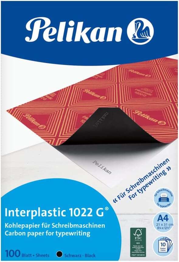 Pelikan Paquete De 100 Papel Carbon Interplastic 1022G - 100 Folios - Alta Calidad - Facil De Usar - Ideal Para Copias Precisas - Color Negro