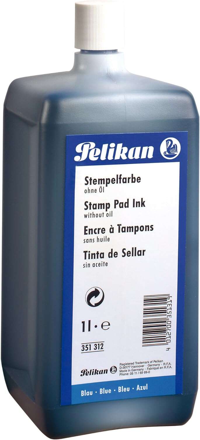 Pelikan Botella De Tinta Para Tampones 1L - Sin Aceite - Secado Rapido - Resistente Al Agua - Color Negro