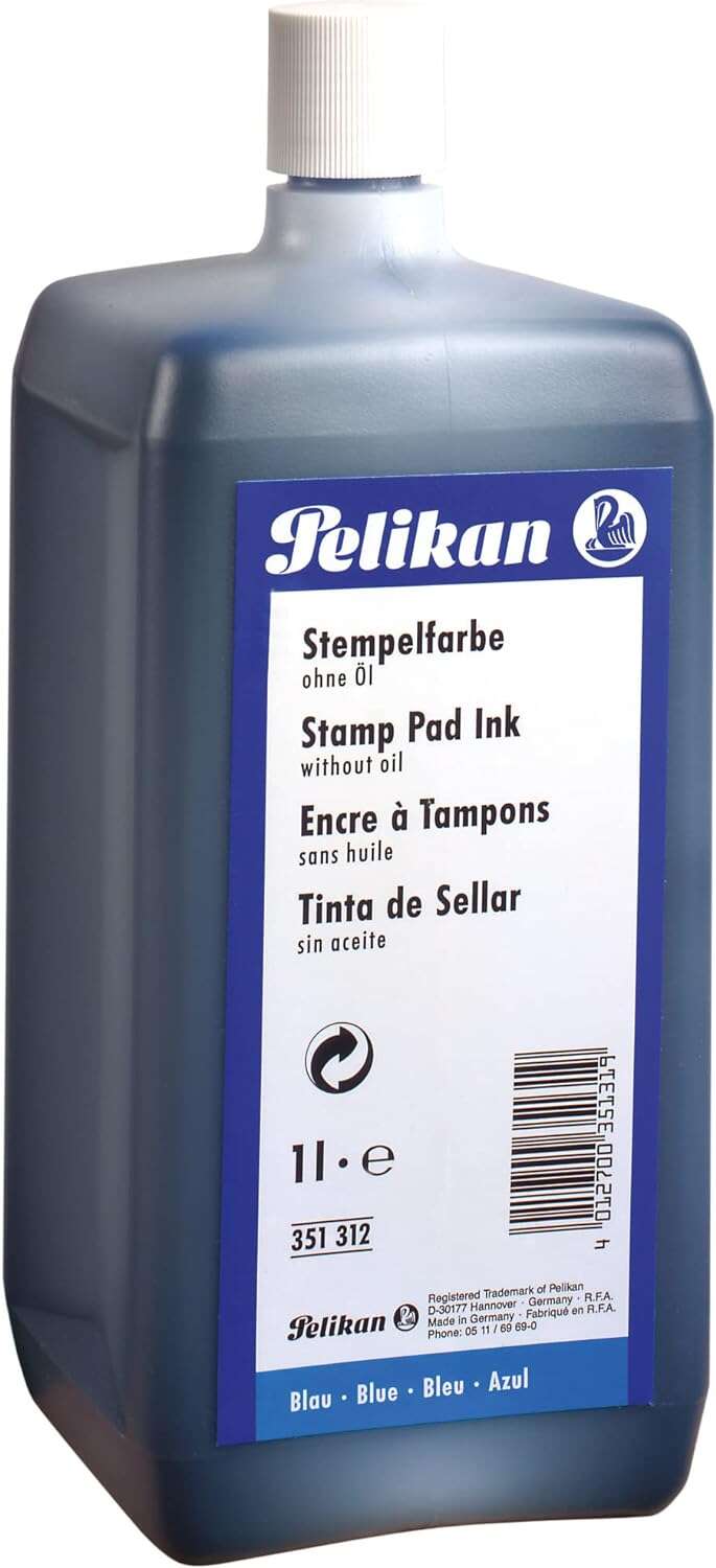 Pelikan Botella De Tinta Para Tampones 1L - Sin Aceite - Secado Rapido - Resistente Al Agua - Color Azul Intenso