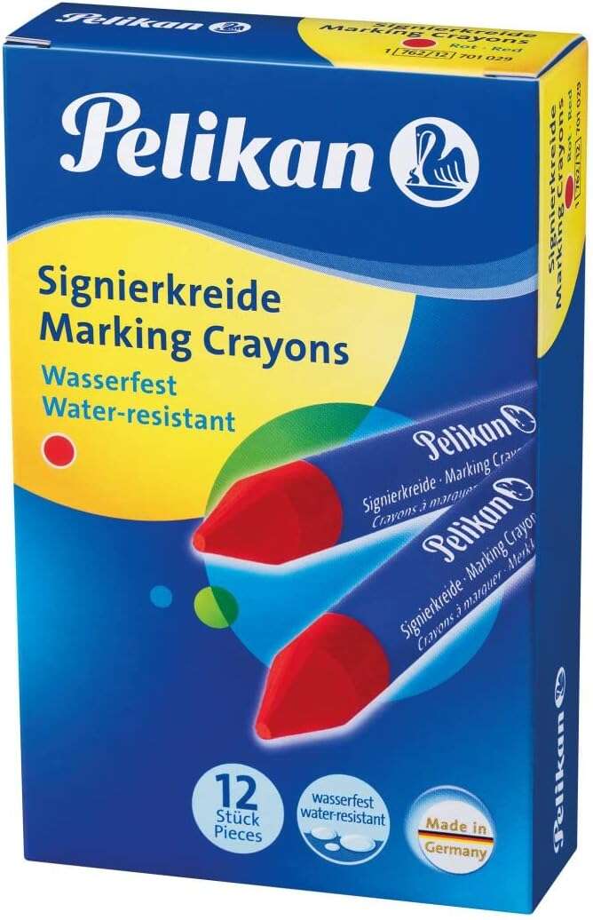 Pelikan Pack De 12 Ceras Para Marcar - Resistente Al Agua - Facil De Borrar - Ideal Para Resaltar Texto - Color Rojo