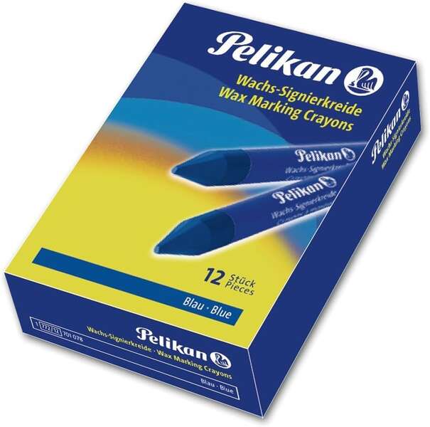 Pelikan Pack De 12 Ceras Para Marcar - Resistente Al Agua - Facil De Borrar - Ideal Para Resaltar Texto - Color Azul