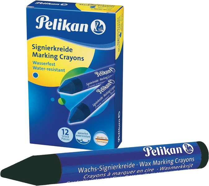 Pelikan Pack De 12 Ceras Para Marcar - Resistente Al Agua - Facil De Borrar - Ideal Para Resaltar Texto - Color Negro