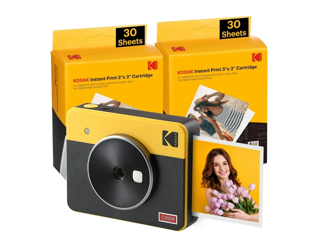 Kodak Mini Shot 3 Retro Pack De Camara Digital Instantanea Bluetooth + 60 Hojas De Papel Fotografico 7.62X7.62Cm - Pantalla Lcd 1.7