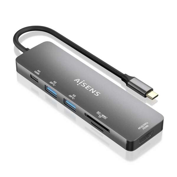 Aisens Usb-C Dock 6 En 1 - Usb-C A 1Xhdmi - 2Xusb-A - 1Xusb-C Pd 100W - 1Xsd - 1Xmicro Sd - 15Cm