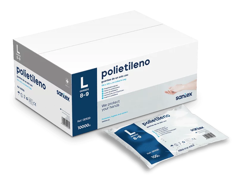 Santex Polietileno Pack De 100 Guantes De Polietileno Talla L - Sin Polvo - Libre De Latex - No Esteriles - Transparentes