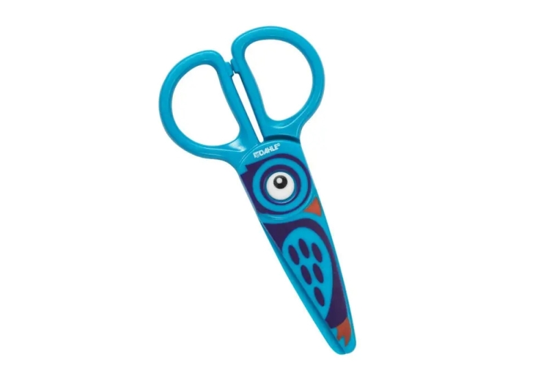Dahle 54676 Kids Tijeras Infantiles 12Cm Para Los Mas Pequeños - Hojas De Plastico - Puntas Redondeadas - Modelo Buho - Color Azul