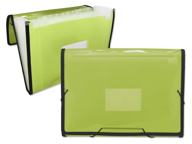 Ingraf Carpeta Frame Fuelle 13 Bolsillos Tamaño A4 - Polipropileno Translucido - Gomas Y Solapas - Color Verde