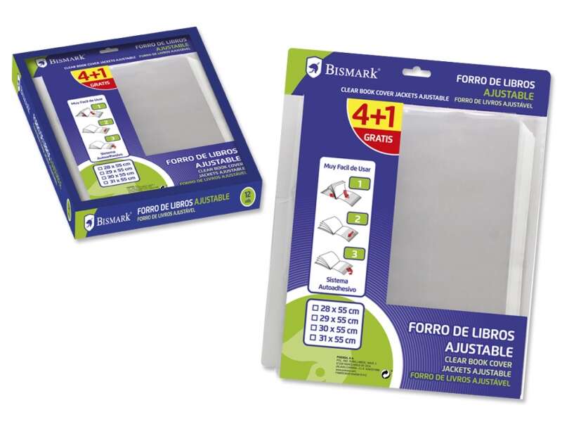 Bismark Pack De 4+1 Forralibros Ajustable - Ideal Para Uso Escolar - Facil De Usar - Alta Durabilidad - Color Transparente