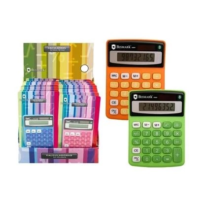 Bismark Calculadora Escolar De 8 Digitos - Funciones Basicas Y Memoria - Alimentacion Solar Y A Pilas - Colores Surtidos
