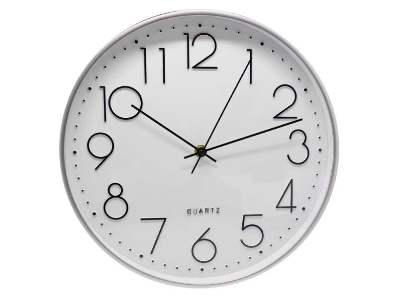Bismark Reloj Oficina Plata - Marco Plastico - Lente De Cristal - Manecillas De Aluminio - Esfera De Pvc - Color Plata