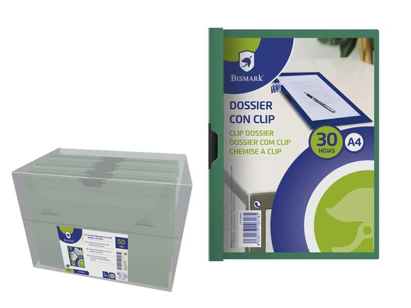 Bismark Dossier Para 30 Hojas A4 Con Clip Metalico Lateral - Polipropileno Transparente - Color Verde