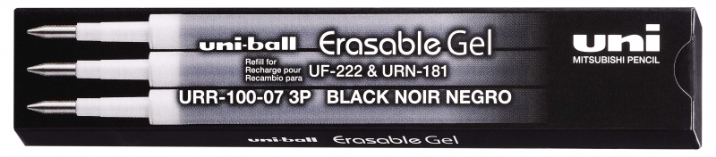 Uni-Ball Uf-220 Pack De 3 Recambios De Gel Borrable Urr-100-07 - Punta 0.7Mm - Color Negro