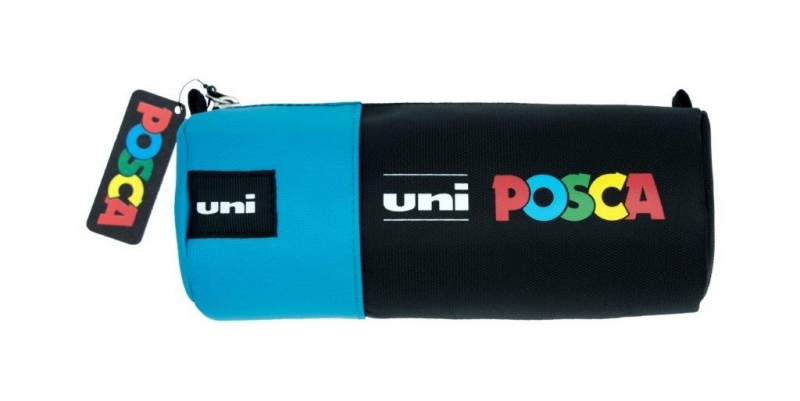 Uni Posca Estuche De Lona 8,5X19,5Cm - Ideal Para Rotuladores Y Utiles Escolares - Cierre De Cremallera - Color Negro/Azul